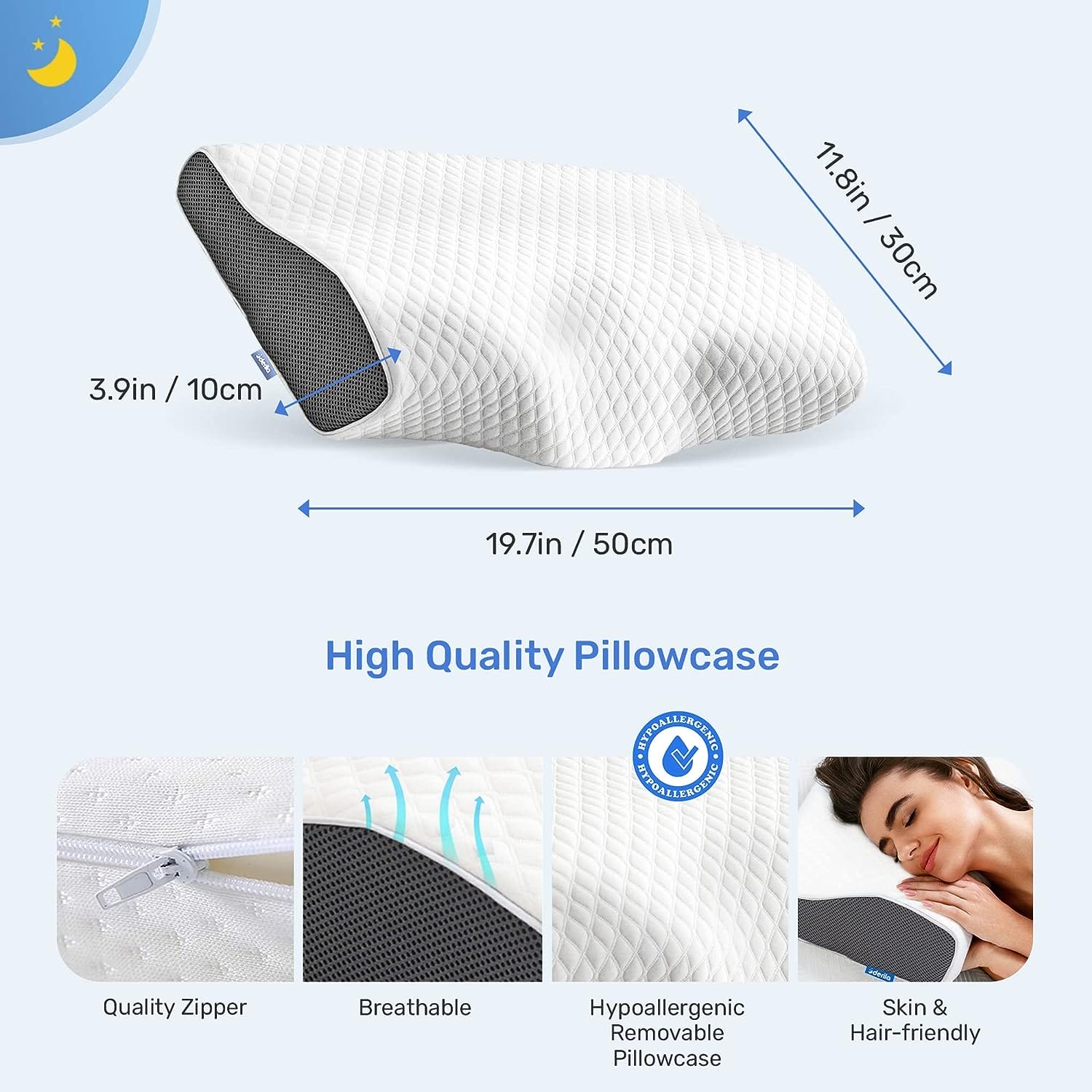 Derila Contour Anti Snore Pillows for Sleeping - Ergonomic Neck Support Pillow for Neck  Shoulder Pain Relief - Side, Back, Stomach Sleepers - Cervical Best Bed Anti-Snoring Pillows for Sleeping