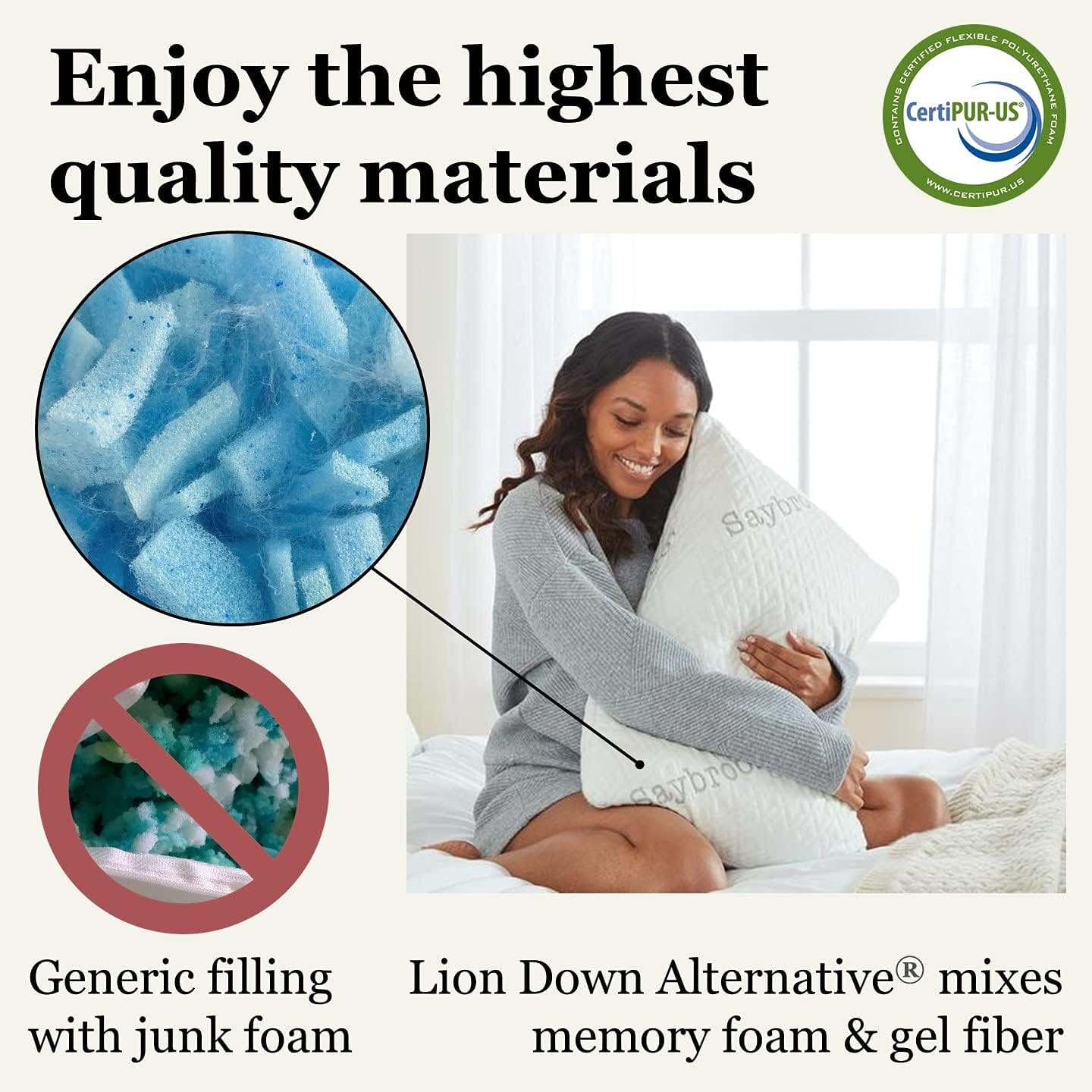 Saybrook Premium Adjustable Loft Pillow - Hypoallergenic Machine-Washable Bamboo Cover - Lion Down Alternative Filling Made with Cut Memory Foam and Microfiber Infused with Gel Beads - Standard/Queen