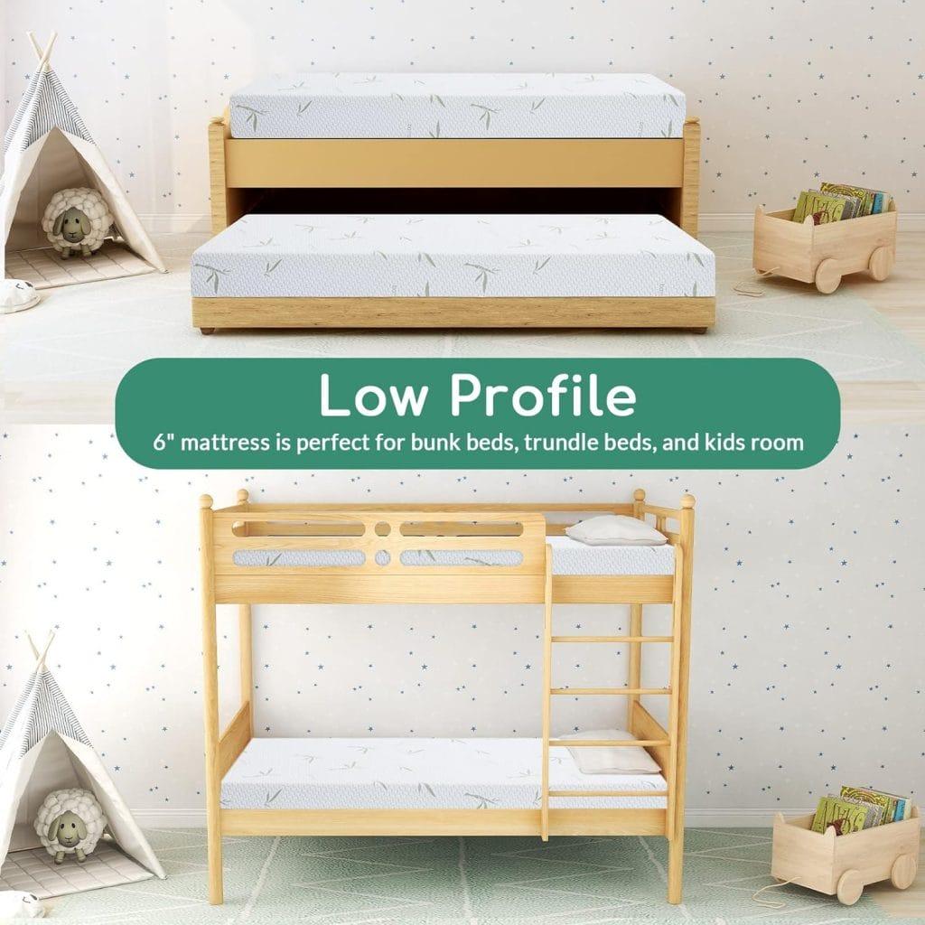 Airdown Twin Mattress,6 Inch Memory Foam Mattress in a Box for Kids with Breathable Bamboo Cover,Medium Firm Green Tea Gel Mattress for Bunk Bed, Trundle Bed, CertiPUR-US Certified, Made in USA