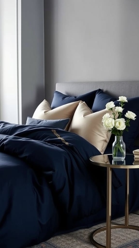 luxurious deep blue bedding