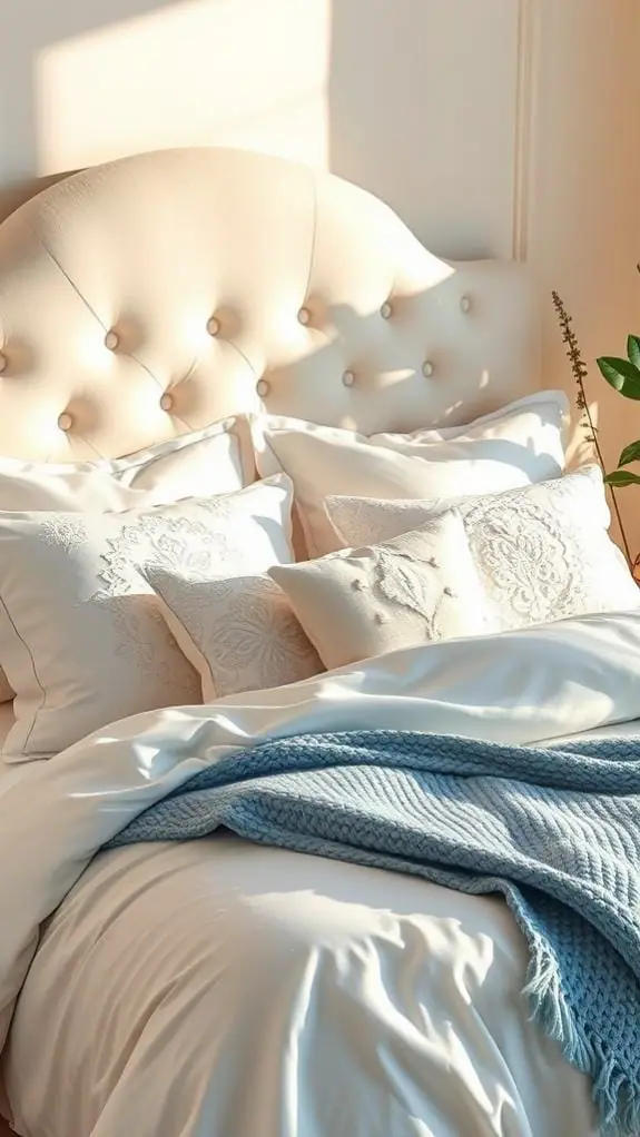 What Color Bedding Goes With Cream Headboard: 50 Unique Ideas You’ll Love 2 soft sky colored linens