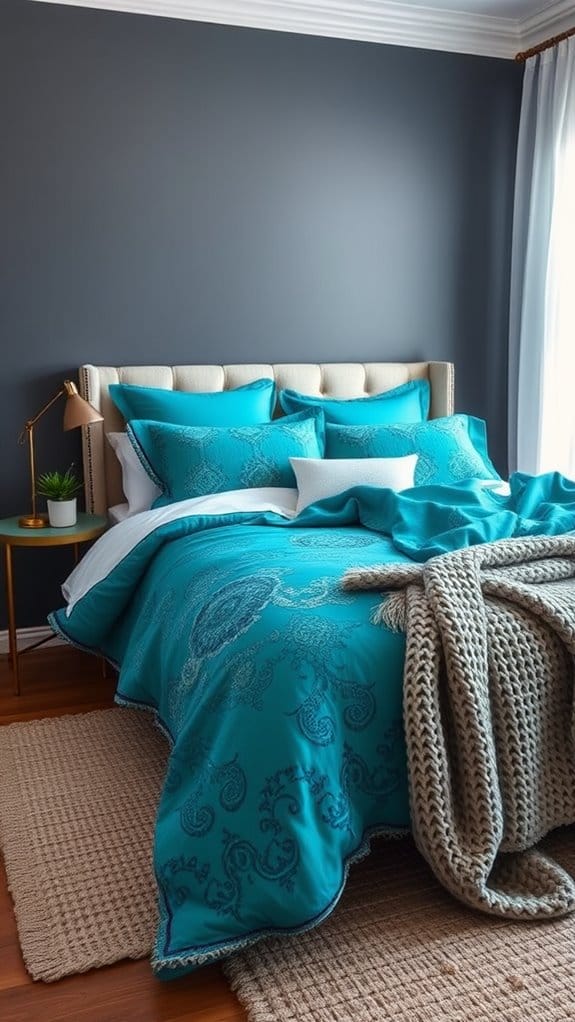 vibrant turquoise bed linens