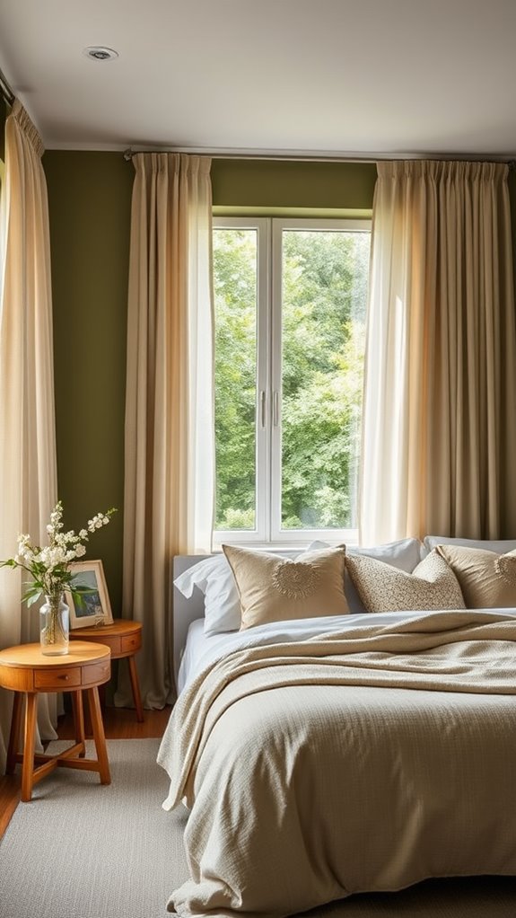 olive green window drapes