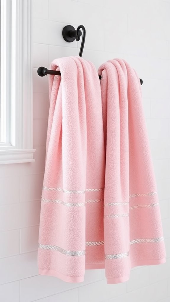 blush pink silver towels