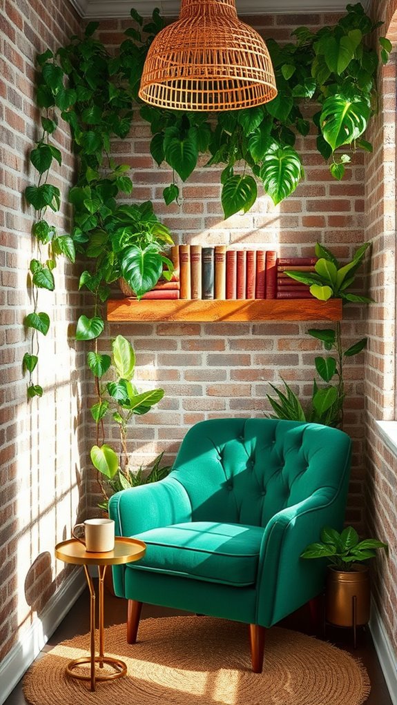 cozy plant themed reading space