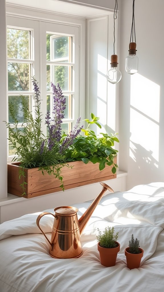 herbs growing in window