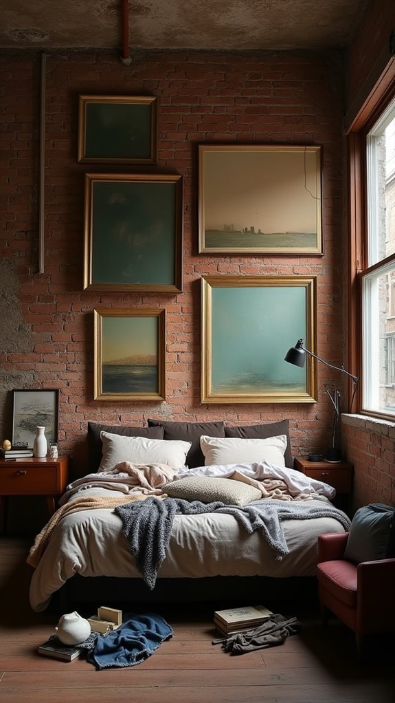 33 Creative Cluttered Bedroom Aesthetic Must-Sees 11 asymmetrical oversized art display