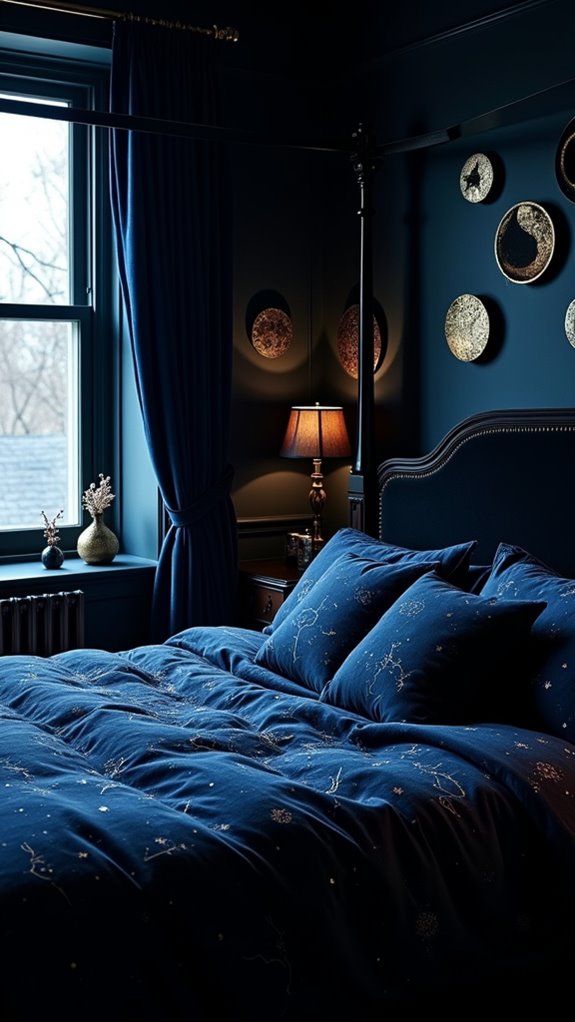 33 Stunning Dark Feminine Bedroom Looks to Love 31 celestial night sky decor