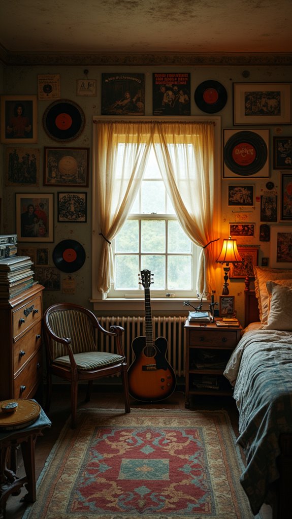 33 Creative Cluttered Bedroom Aesthetic Must-Sees 24 curated vintage music wall