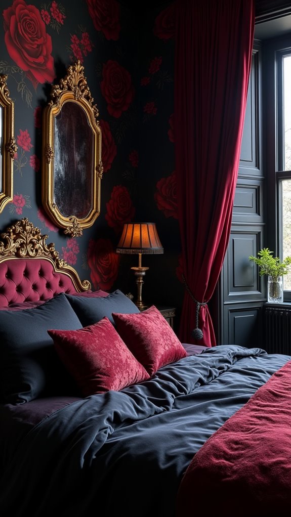 33 Stunning Dark Feminine Bedroom Looks to Love 13 dark floral interior statement