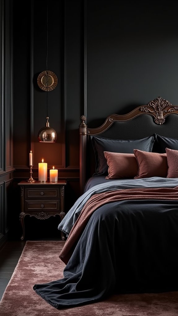 33 Stunning Dark Feminine Bedroom Looks to Love 17 dark warm elegant contrast
