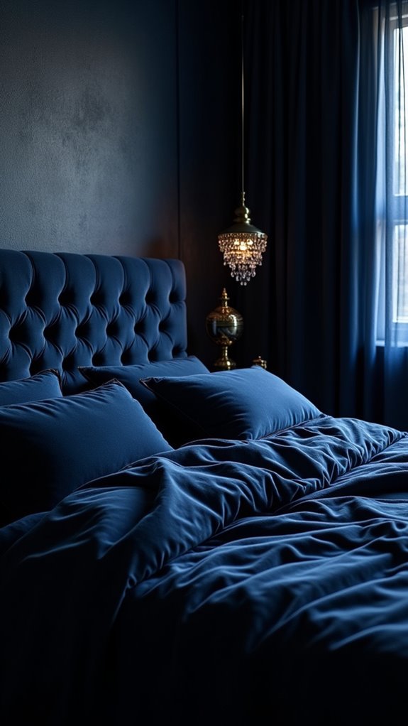 33 Stunning Dark Feminine Bedroom Looks to Love 3 deep navy bedroom elegance