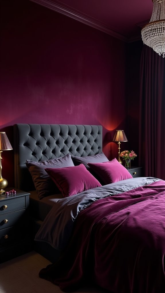 33 Stunning Dark Feminine Bedroom Looks to Love 2 deep plum velvet accents