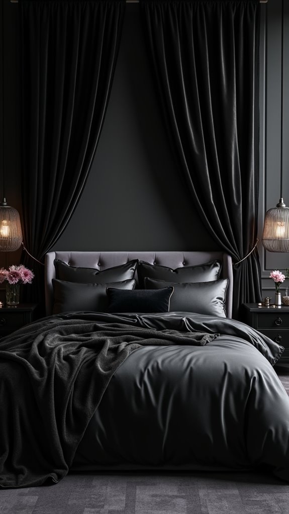 33 Stunning Dark Feminine Bedroom Looks to Love 33 layered gray metallic accents