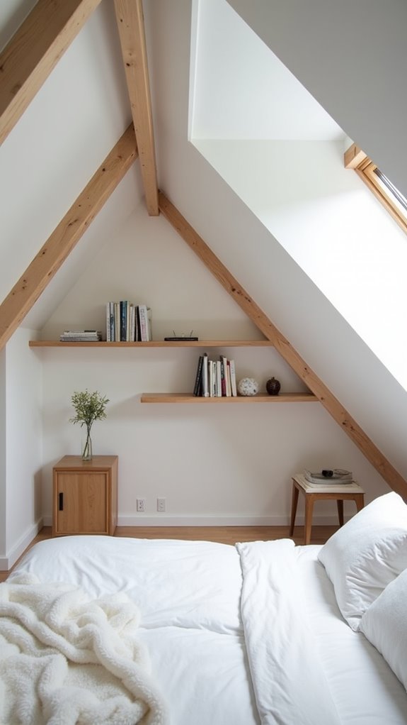 33 Low Ceiling Attic Bedroom Ideas Full of Charm 20 maximize space with shelves