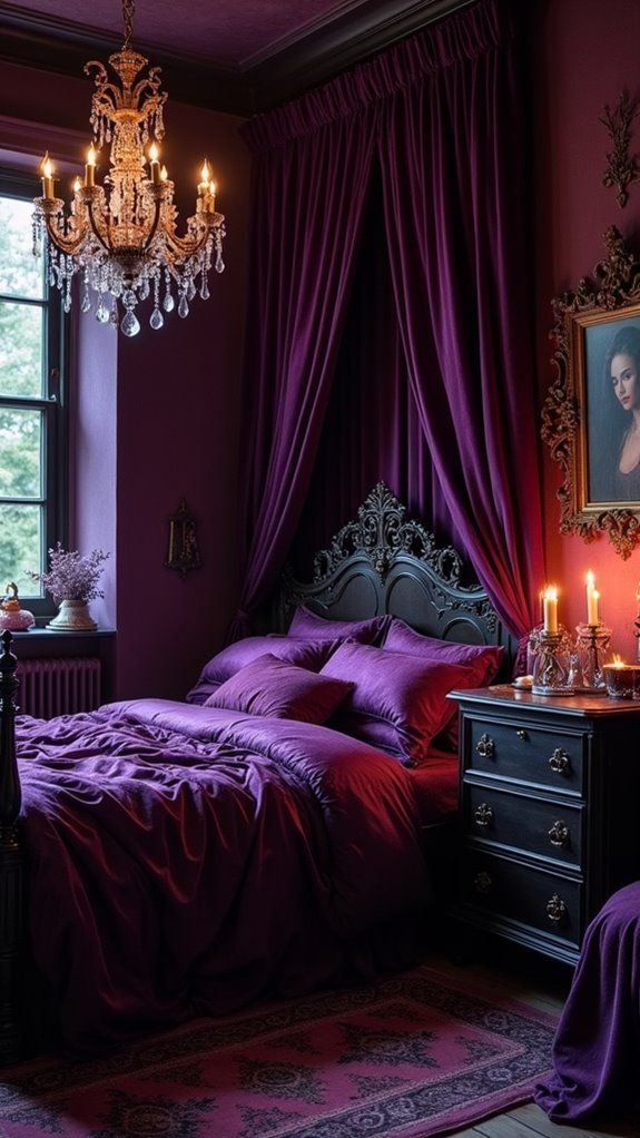 33 Stunning Dark Feminine Bedroom Looks to Love 34 mystical velvet amethyst sanctuary